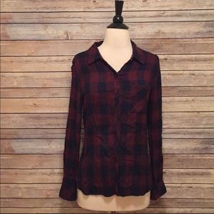 Maroon and navy plaid rails button down
